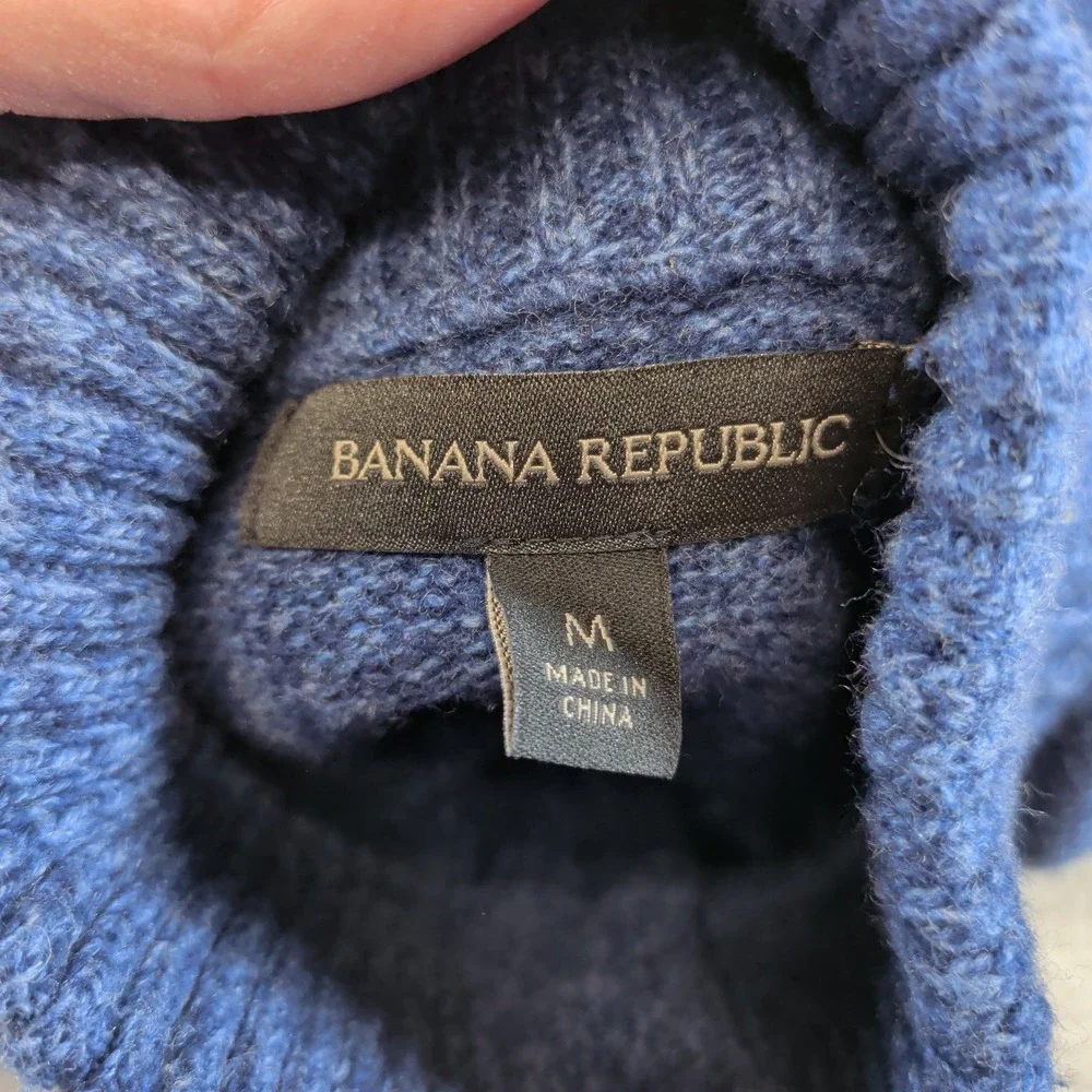 Banana Republic Mens Blue Merino Wool Blend Mock Neck Button Sweater Size M